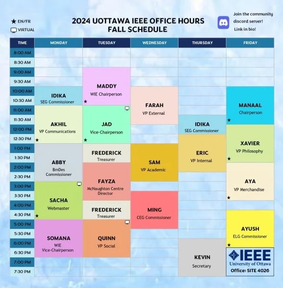 A graphic displaying IEEE's office hours.